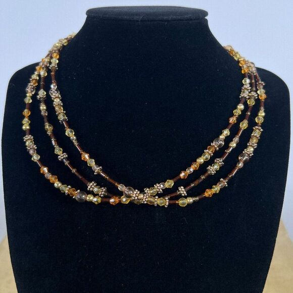 Vintage Y2K Brown Beaded Layered Necklace - Bohemian Hippie Fairycore Jewelry - Picture 2 of 5